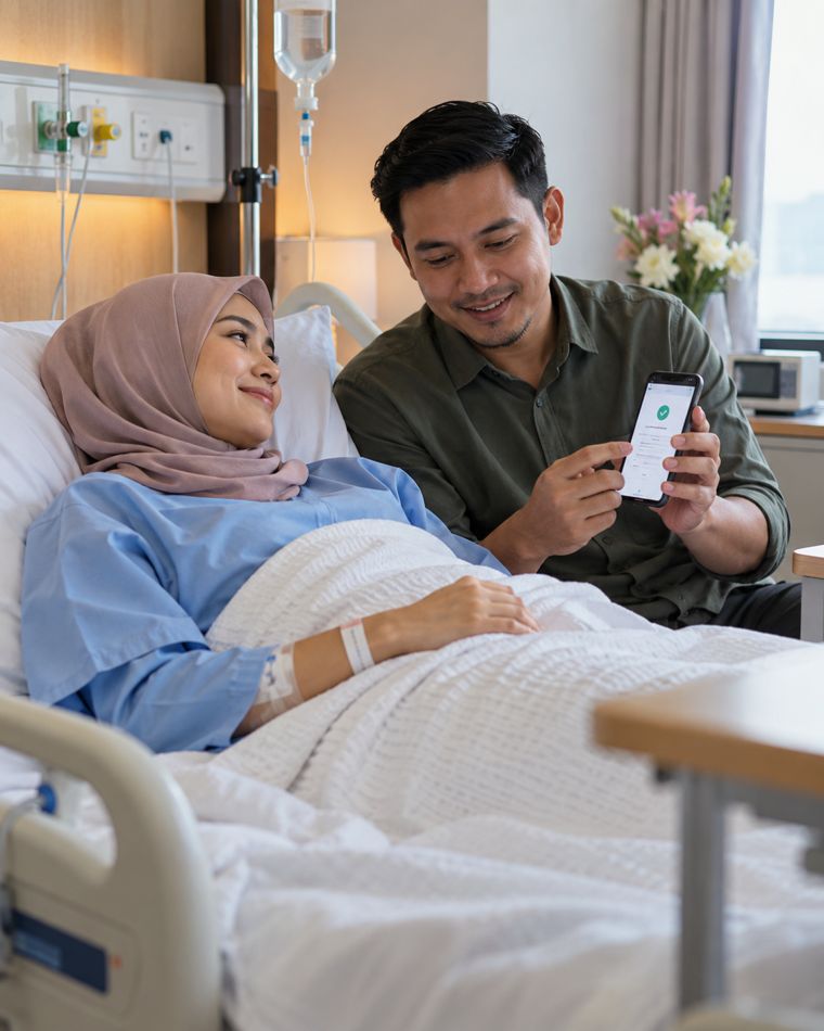 Pesakit di hospital bersama suami
